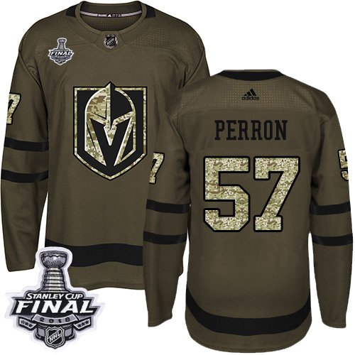 Adidas Golden Knights #57 David Perron Green Salute to Service 2018 Stanley Cup Final Stitched NHL Jersey